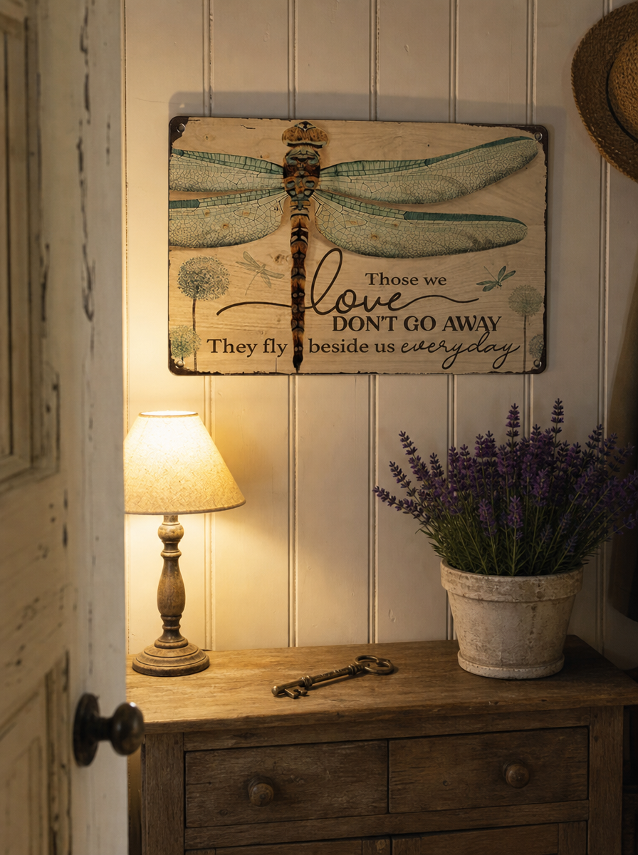 Dragonfly Memorial Garden Sign – “Those We Love Don’t Go Away” Sympathy Gift, Remembrance Outdoor Decor
