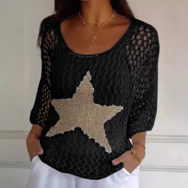 🔥Summer Hot Sale 50%OFF🔥Women's Fashion Round Neck Crochet Knit Fishnet Top