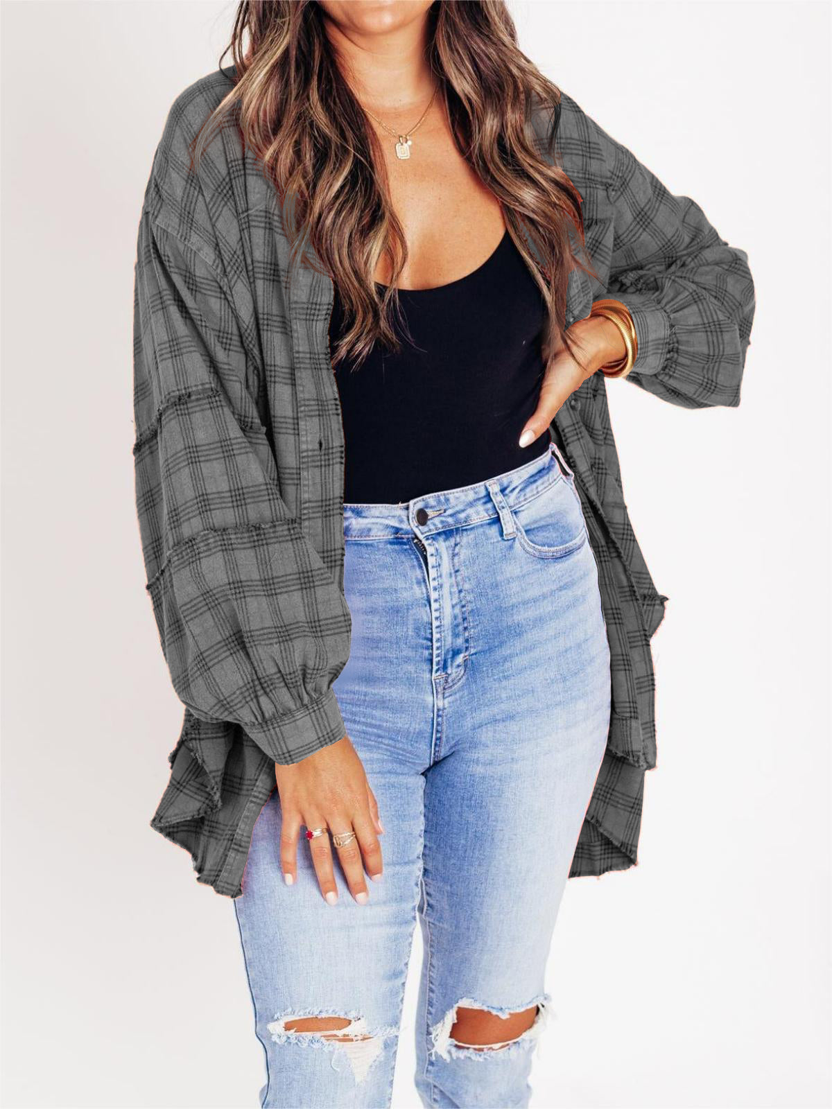 🔥50% OFF & Free Shipping🔥🏆Women's Mineral Washed Button Down Plaid Shirt