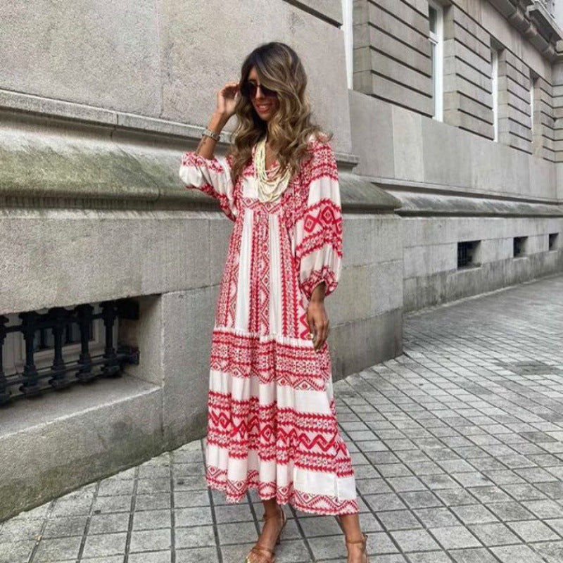 🌸50% OFF🌸Women's Elegant Puff Sleeve Floral Boho Maxi Dress