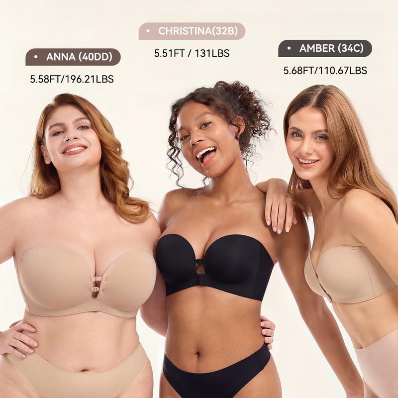 👙🤍Women’s Seamless Front Closure Strapless Bra, Ultra Soft Moisture-Wicking Invisible Everyday Bra