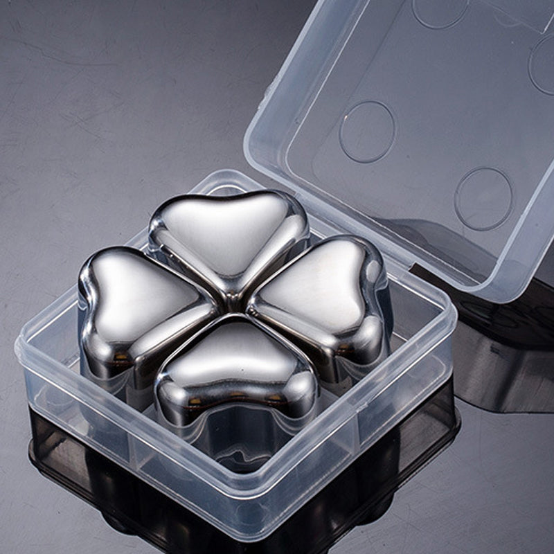 Heart-Shaped Stainless Steel Reusable Ice Cubes Set