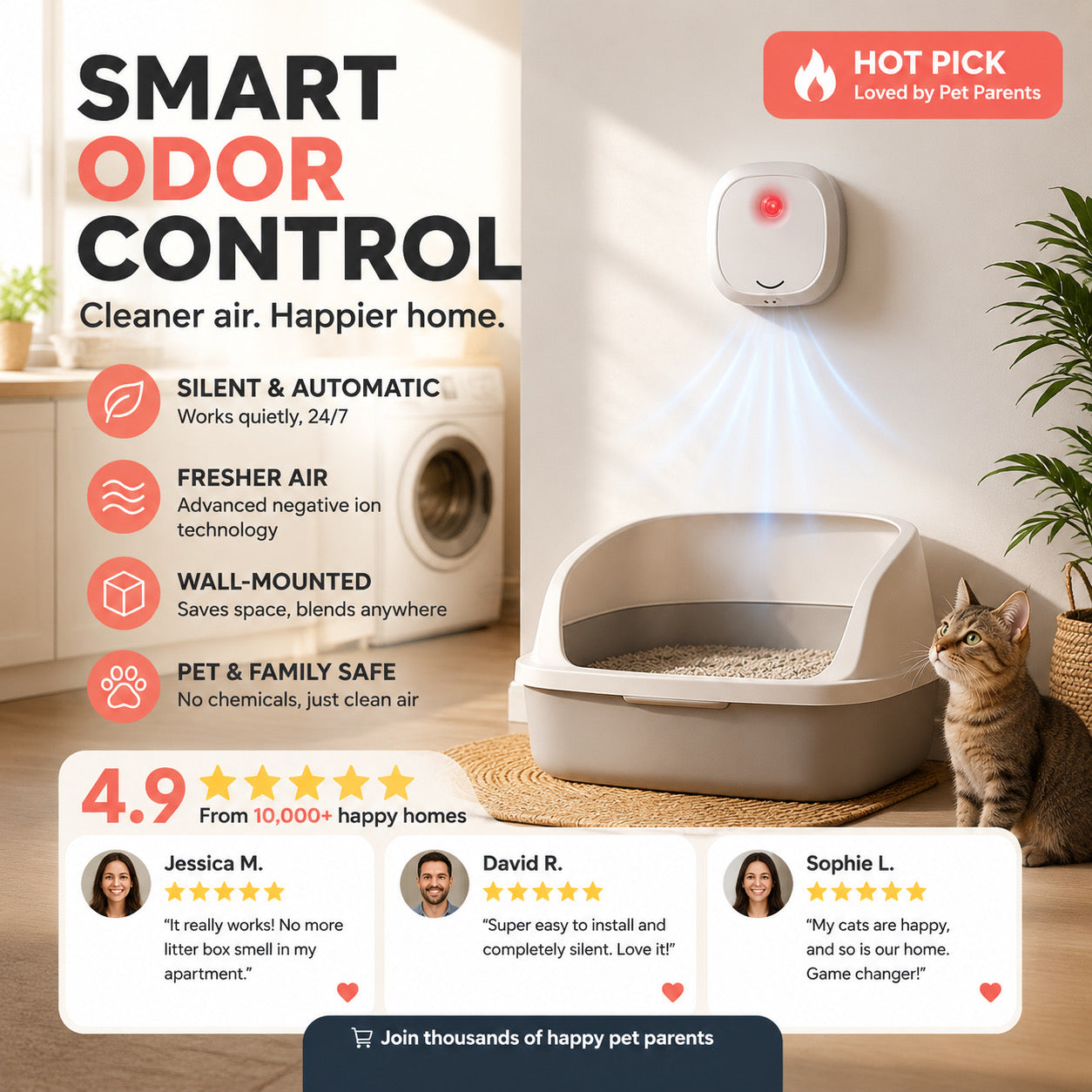 🔥Limited Time 60% OFF! 🌬️Say goodbye to unpleasant odors with it! Smart Quiet Pet Odor Eliminator