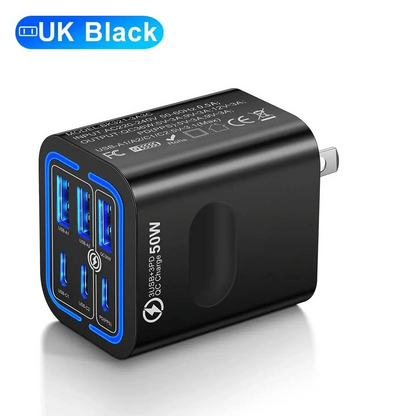 Portable Multi Port Charging Station 50W, 6-Port USB C & USB A