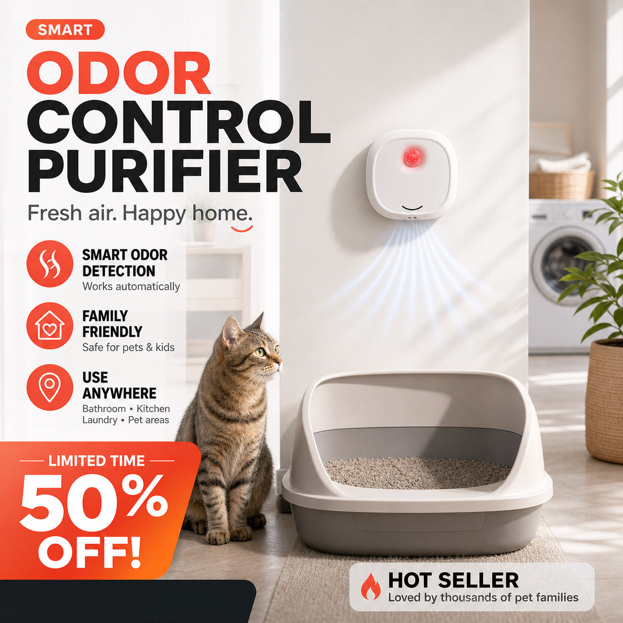 🔥Limited Time 60% OFF! 🌬️Say goodbye to unpleasant odors with it! Smart Quiet Pet Odor Eliminator