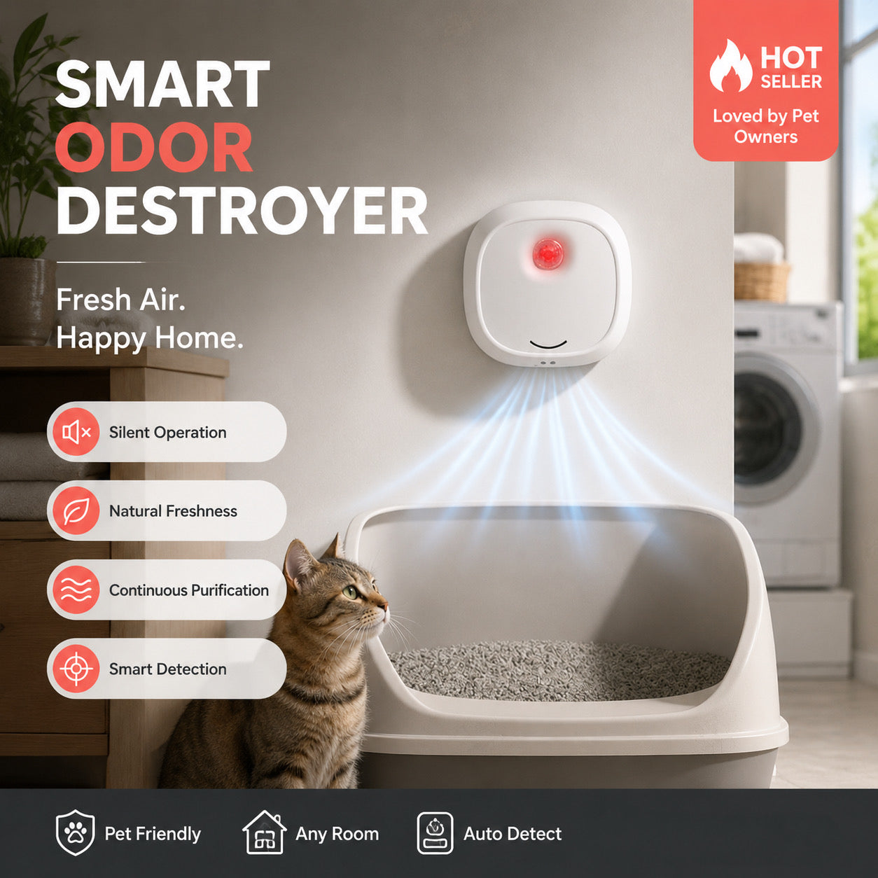 🔥Limited Time 60% OFF! 🌬️Say goodbye to unpleasant odors with it! Smart Quiet Pet Odor Eliminator