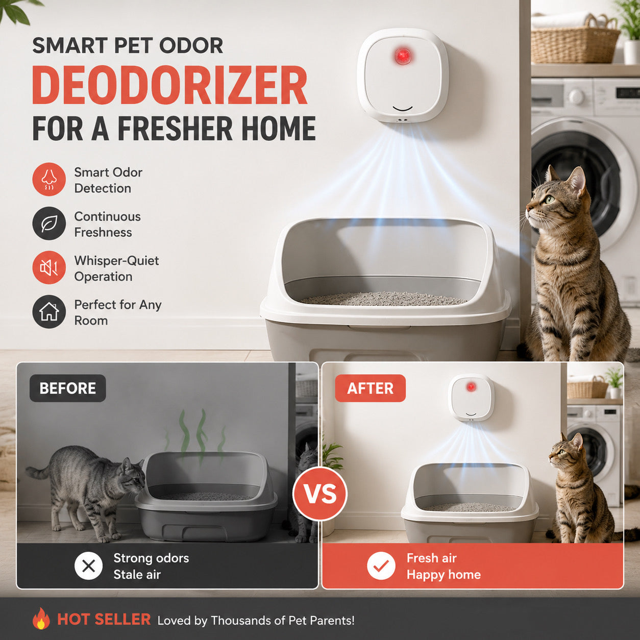 🔥Limited Time 60% OFF! 🌬️Say goodbye to unpleasant odors with it! Smart Quiet Pet Odor Eliminator