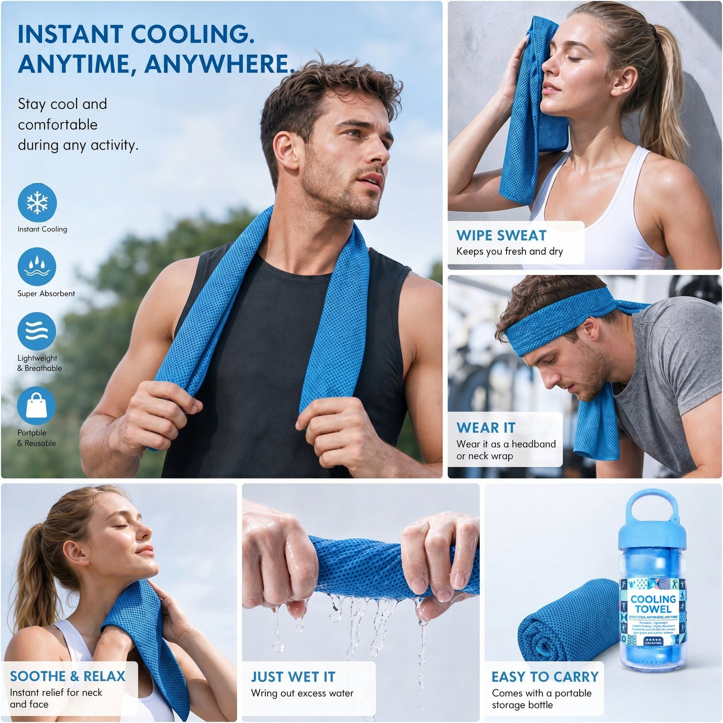 ⏰Last Day Buy 1 Get 1 Free❄💦Cold Sweat Towel You Can Use Anywhere, Anytime! Reusable Soft Absorbent Cooling Portable– UK Ready! 🇬🇧