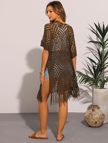 🔥 LIMITED-TIME Just £15.99!!😍Women’s Oversized Knit Cardigan – Lightweight Crochet Tassel Kimono for Spring & Summer 🌸