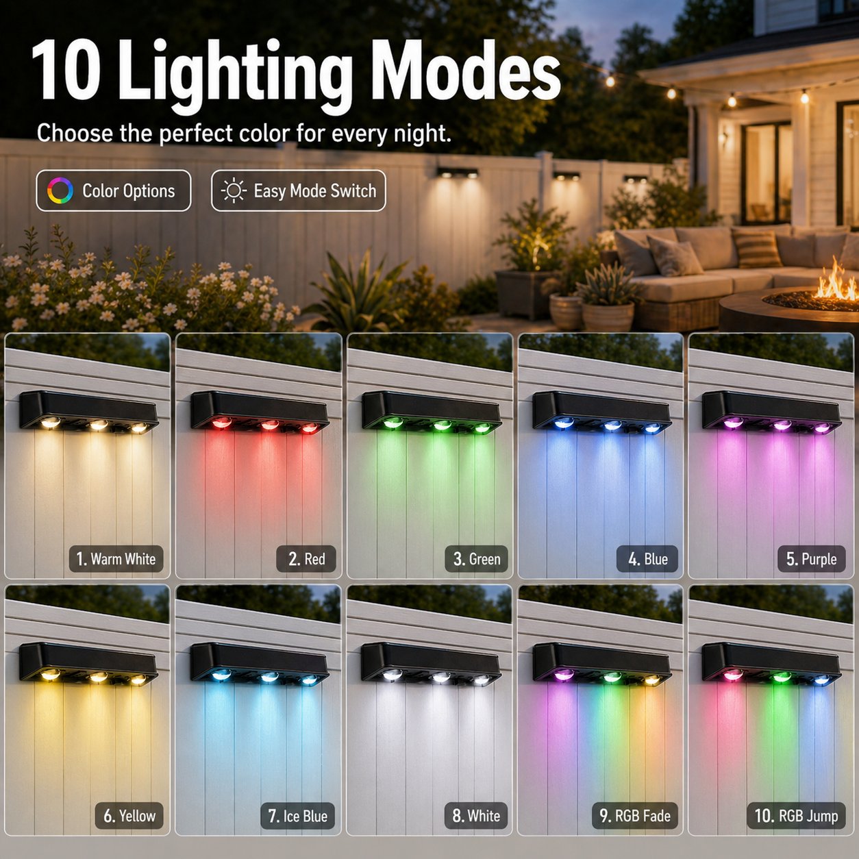💡 7 Colors + RGB Solar Fence Lights