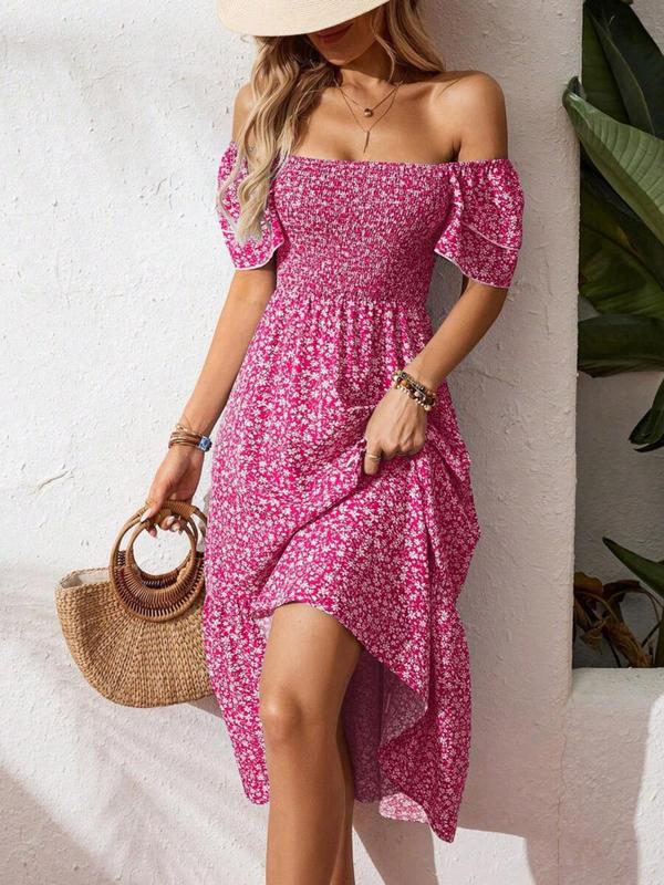 🌈2026 Summer Hot Sale ✨Square Neck Floral Midi Dress – Smocked Bodice, Flowy Tiered Skirt, Romantic 🌸