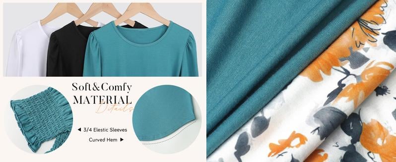 ☀️Summer Hot Sale 50% OFF🌼Blouses for Women Dressy Casual 3/4 Length Sleeve Tops with Smocked Cuffs