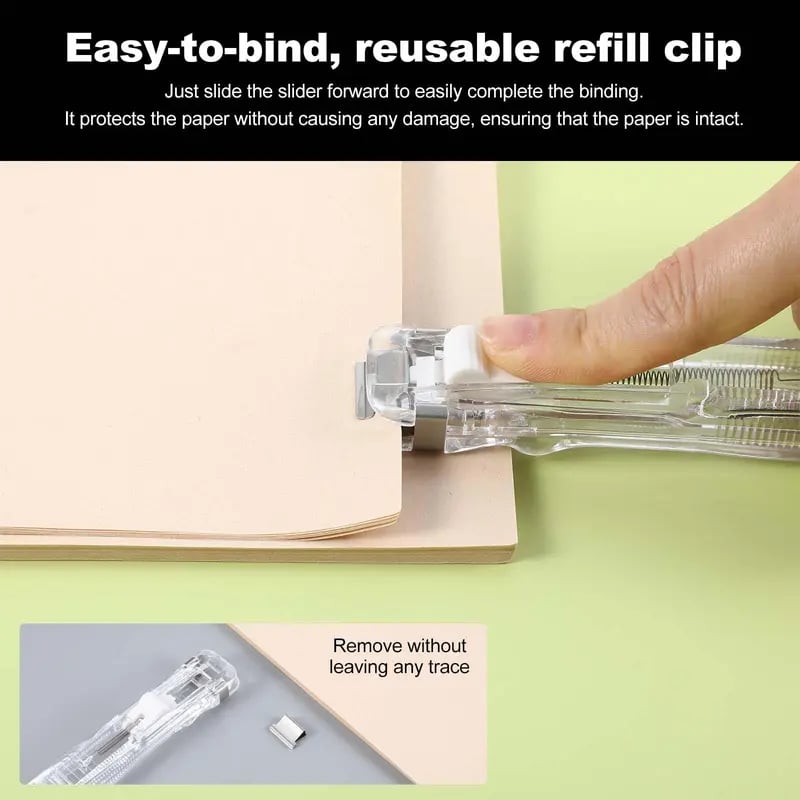 📎 2-Pack Portable Binder Clip Stapler + 100 Clips – Non-Destructive Paper Clamp Dispenser for Office, Home & School 🏫✏️