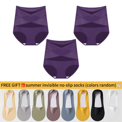 💖Hot Sale-Buy 1 Get 3 Packs💖Plus-Size High-Waist Cross Tummy Control Panties