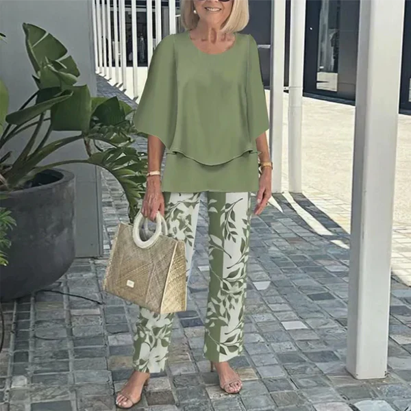 🌞Summer Sale 50% OFF🥰Women’s Casual Round Neck Half Sleeve Top Printed Pants Two Piece Set