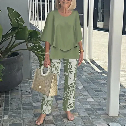 🌞Summer Sale 50% OFF🥰Women’s Casual Round Neck Half Sleeve Top Printed Pants Two Piece Set