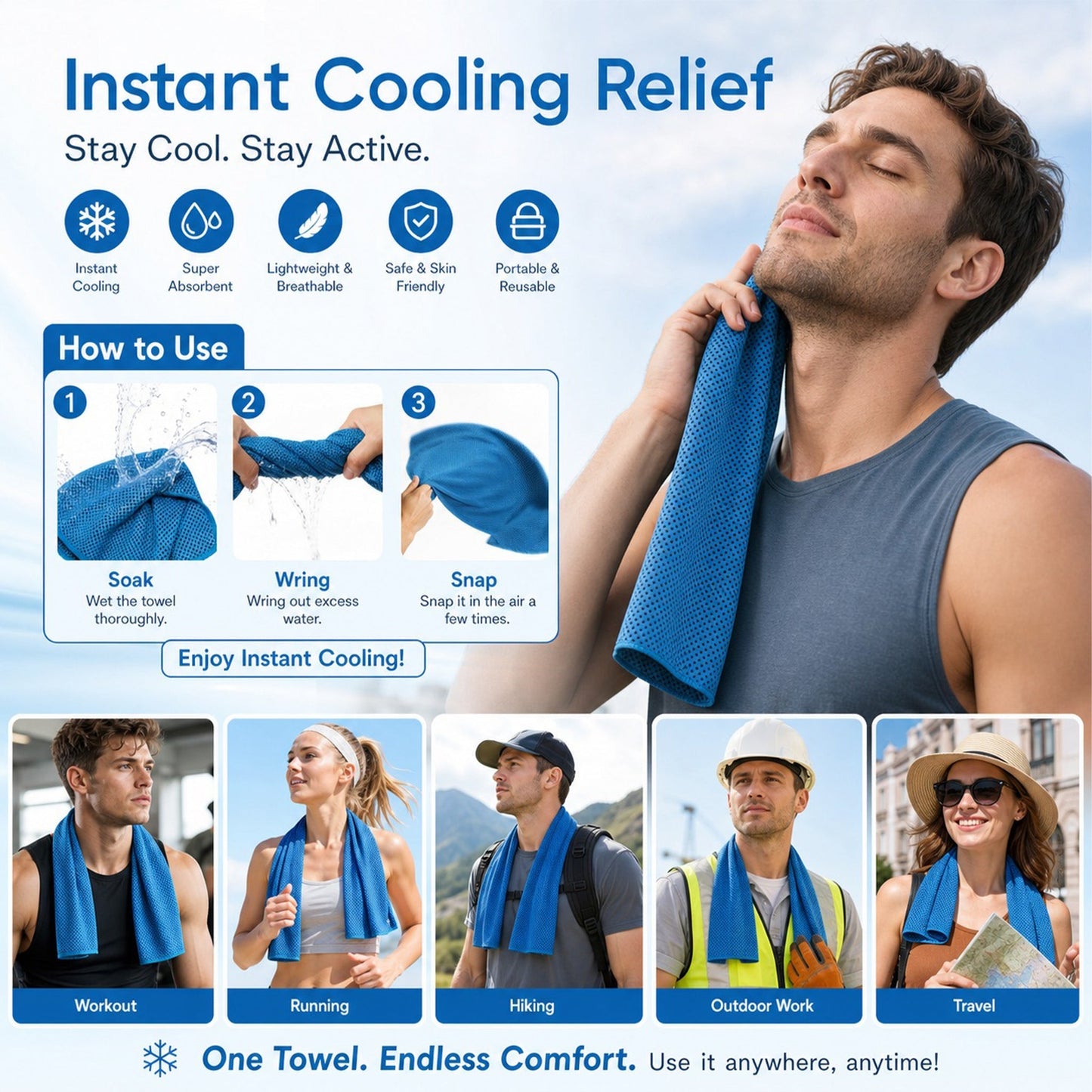 ⏰Last Day Buy 1 Get 1 Free❄💦Cold Sweat Towel You Can Use Anywhere, Anytime! Reusable Soft Absorbent Cooling Portable– UK Ready! 🇬🇧