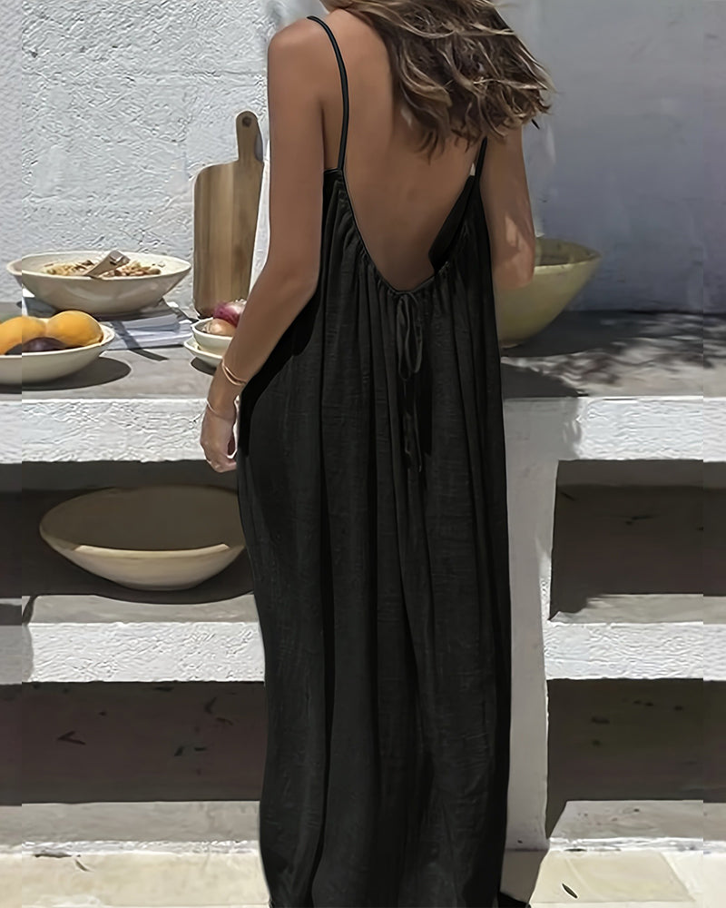 💃LAST DAY SAEL 50% OFF!!✨Women's Solid Color Backless Cami Dress💕