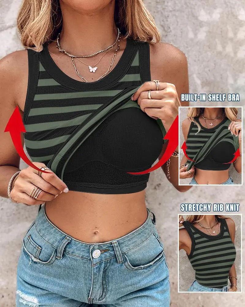 💖Last Day Special Price ￡13.99!!💖Ribbed Stretchy Tank Top with Shelf Bra
