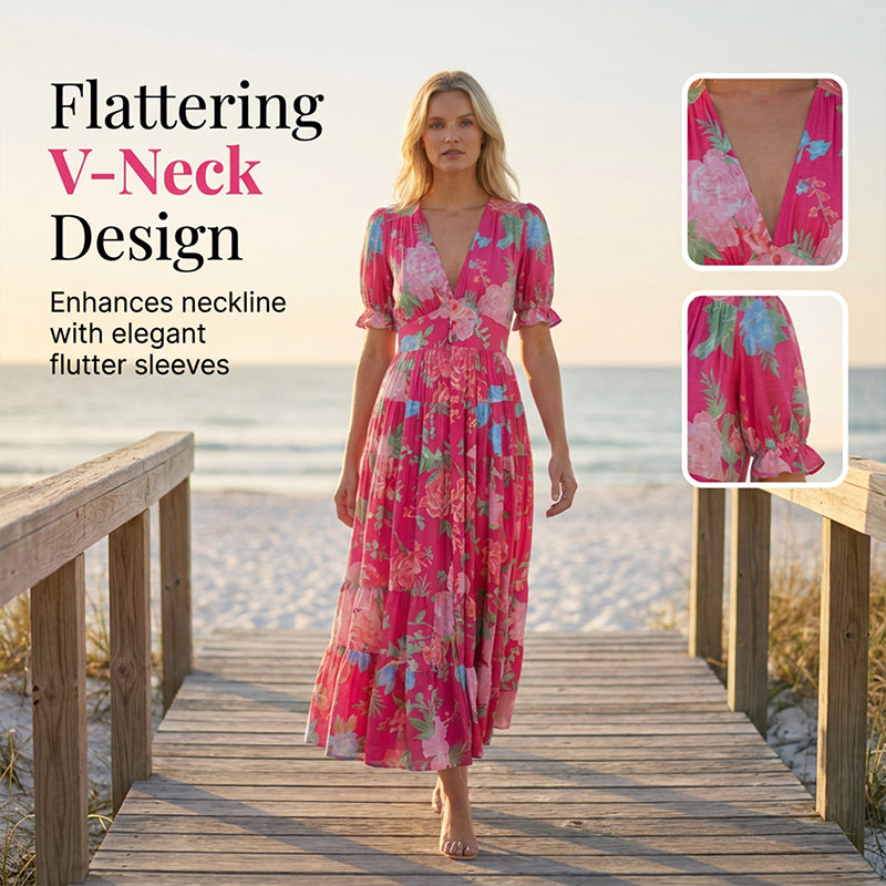 🌺Summer Hot Sale 60% OFF💐💃V-neck Floral Loose Maxi Dress