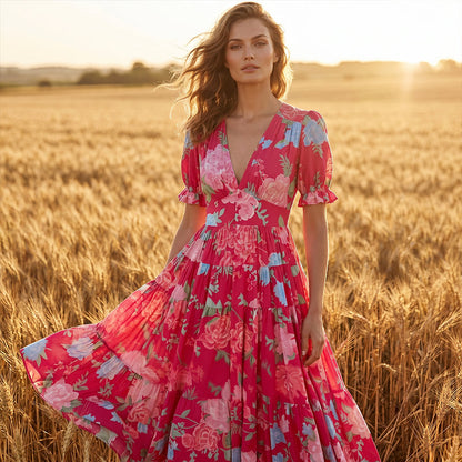 🌺Summer Hot Sale 60% OFF💐💃V-neck Floral Loose Maxi Dress