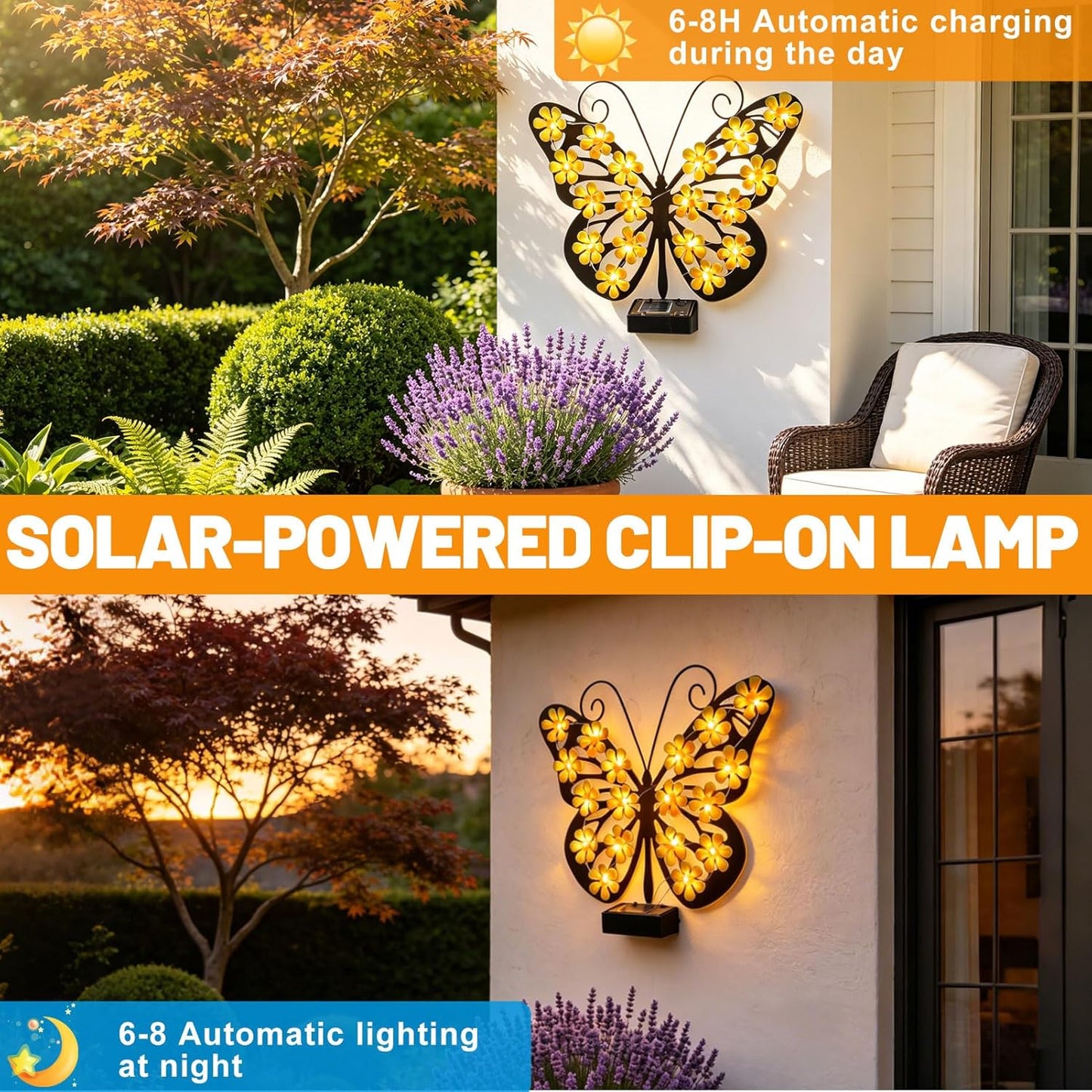 🦋 Solar Metal Butterfly Wall Light
