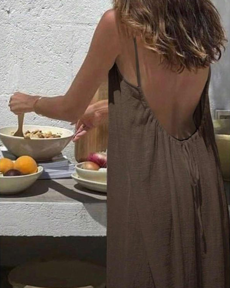 💃LAST DAY SAEL 50% OFF!!✨Women's Solid Color Backless Cami Dress💕