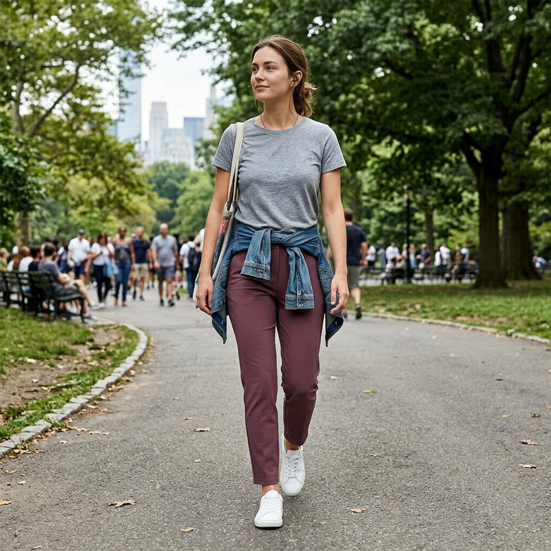 Women’s Fitted High-Waisted Zip-Pocket Trousers - 👖Lightweight, Breathable, Soft 26\"/27\" Ankle Pants with Zipper Pockets