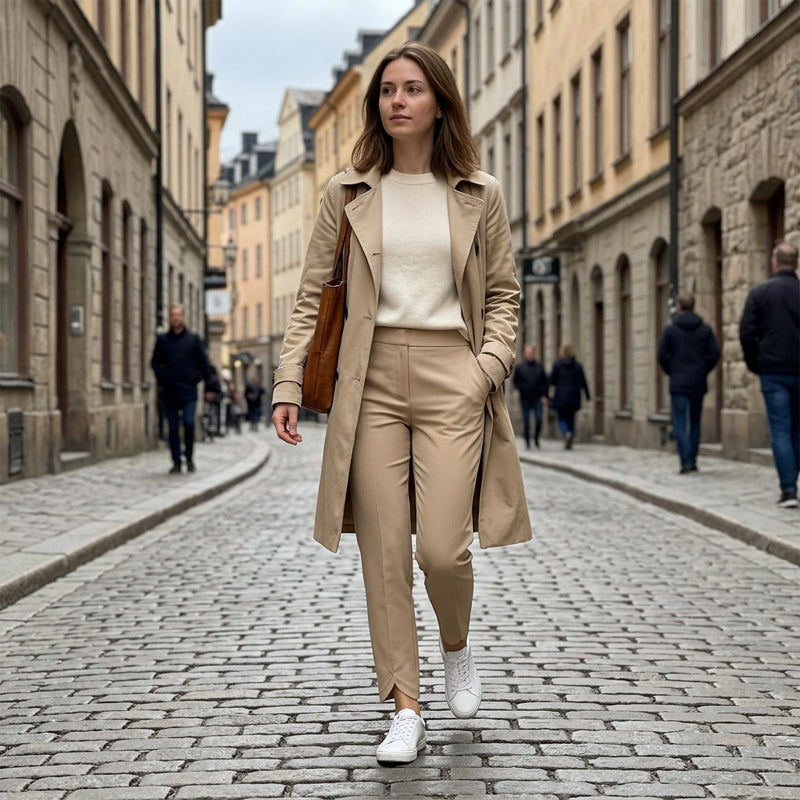 Women’s Fitted High-Waisted Zip-Pocket Trousers - 👖Lightweight, Breathable, Soft 26\"/27\" Ankle Pants with Zipper Pockets
