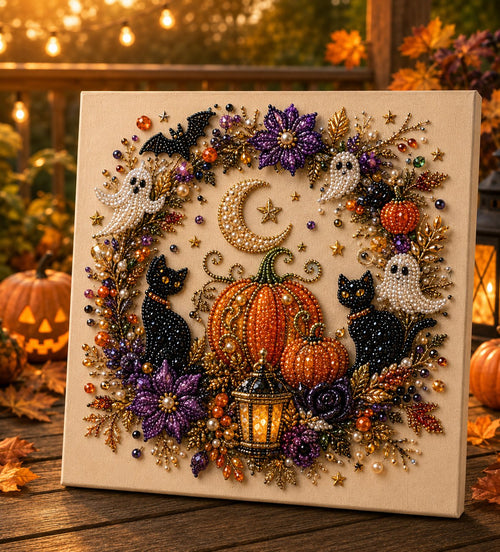 💥 Last Day 50% OFF👻✨🎃 Halloween Pearl Painting Kit – 5D DIY Beaded Art Craft Set with Full Tools ✨ | Spooky Pumpkin, Witch & Black Cat Design 🕯️ | Festive Wall Decor & Unique Gift for Adults & Teens 🎁