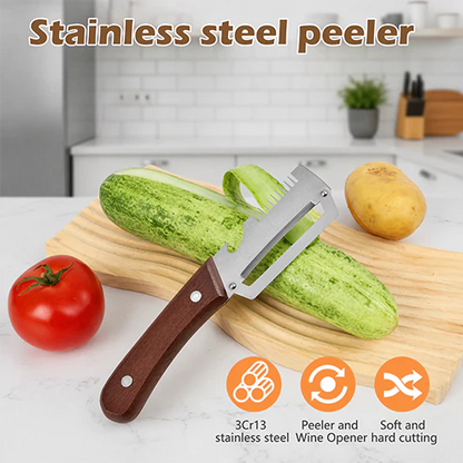 🔥Multi-Functional Wooden Vegetable Peeler with Built In Bottle Opener