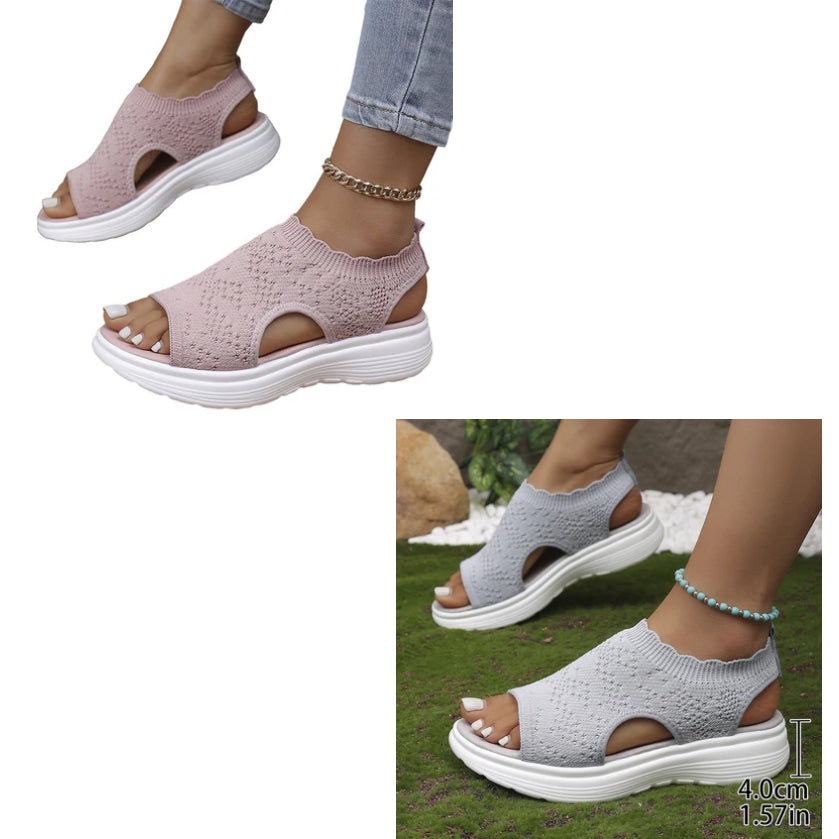 ⏳Time-Limited Special Price: ￡13.99!!🎁Women’s Knit Platform Sandals – Lightweight, Breathable & Arch-Supported 🏝️☁️  Cushioned Memory Foam Footbed • Non-Slip Sole • All-Day Comfort for Summer Walks, Holidays & City Days 🎁🇬🇧