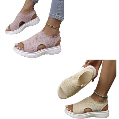 ⏳Time-Limited Special Price: ￡13.99!!🎁Women’s Knit Platform Sandals – Lightweight, Breathable & Arch-Supported 🏝️☁️  Cushioned Memory Foam Footbed • Non-Slip Sole • All-Day Comfort for Summer Walks, Holidays & City Days 🎁🇬🇧
