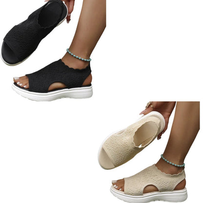 ⏳Time-Limited Special Price: ￡13.99!!🎁Women’s Knit Platform Sandals – Lightweight, Breathable & Arch-Supported 🏝️☁️  Cushioned Memory Foam Footbed • Non-Slip Sole • All-Day Comfort for Summer Walks, Holidays & City Days 🎁🇬🇧