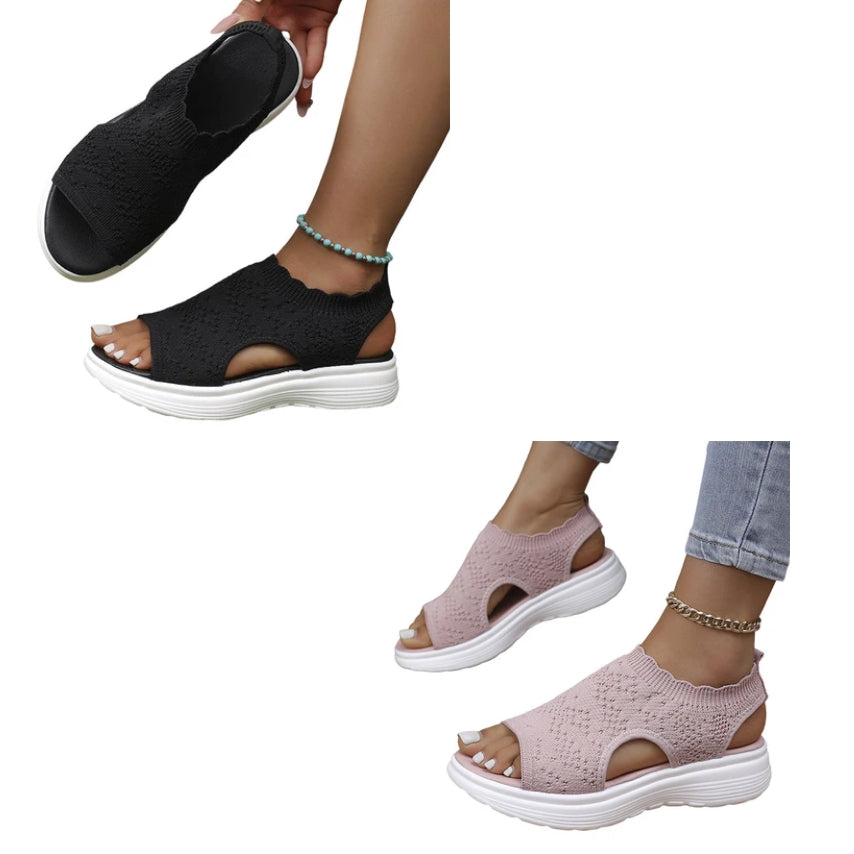 ⏳Time-Limited Special Price: ￡13.99!!🎁Women’s Knit Platform Sandals – Lightweight, Breathable & Arch-Supported 🏝️☁️  Cushioned Memory Foam Footbed • Non-Slip Sole • All-Day Comfort for Summer Walks, Holidays & City Days 🎁🇬🇧