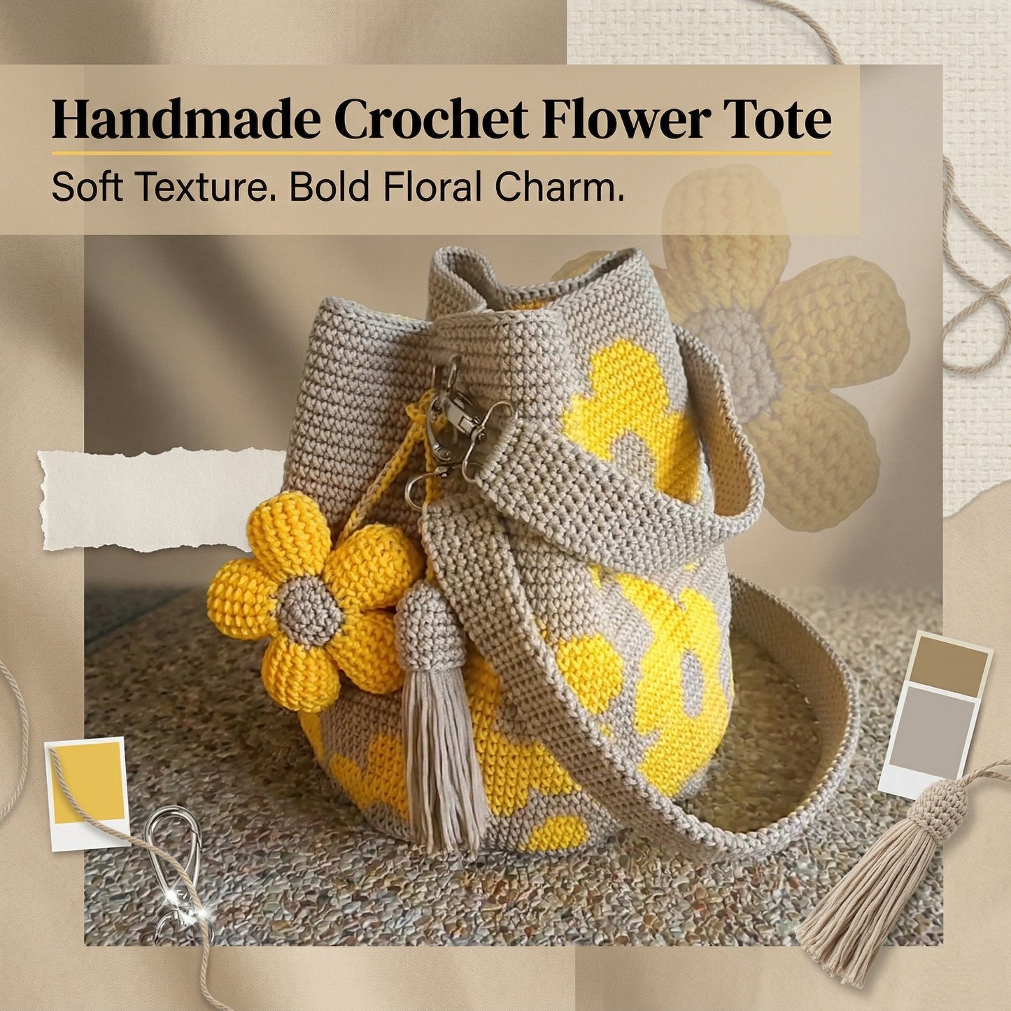 ☀️2026 HOT SALE 49% OFF🧵🌸Handmade Crochet Flower Tote 🌼✨