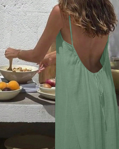 💃LAST DAY SAEL 50% OFF!!✨Women's Solid Color Backless Cami Dress💕