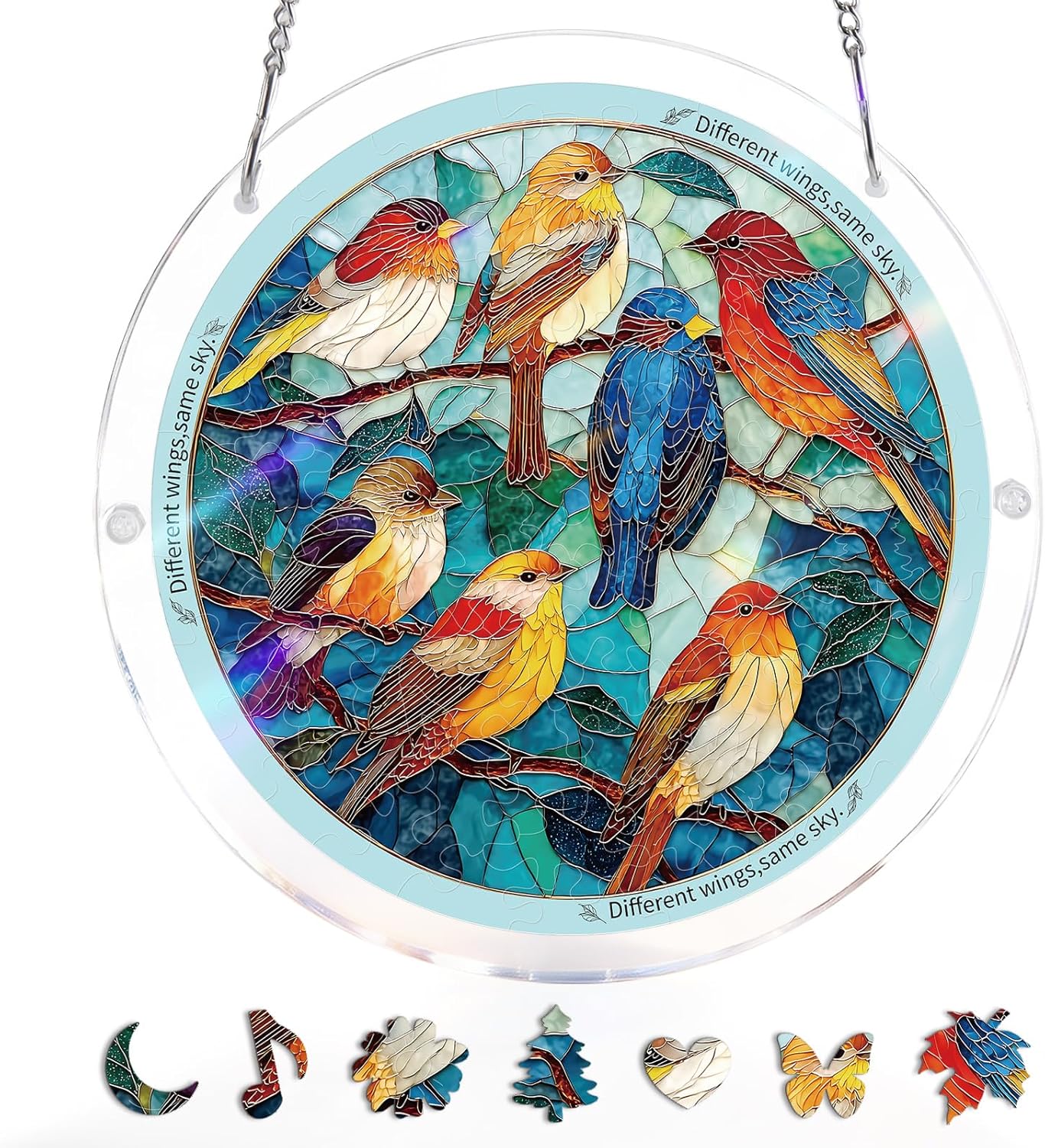 Acrylic Jigsaw Puzzle Suncatcher - Glowing Feather Haven