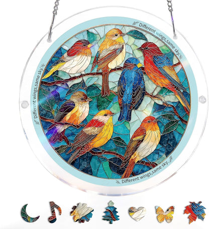 Acrylic Jigsaw Puzzle Suncatcher - Glowing Feather Haven