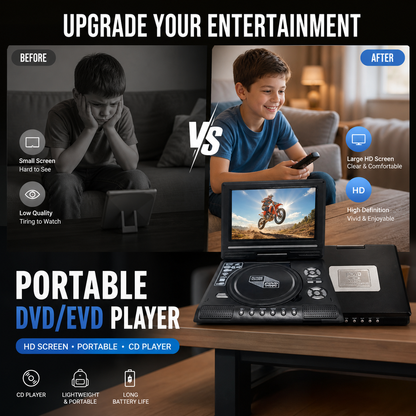 🎁Best Gift for Your Family: 50% OFF!🎉—📺 7.8" HD Portable DVD/EVD Player – Large Screen, Rechargeable & Compatible with DVD/CD/USB/SD