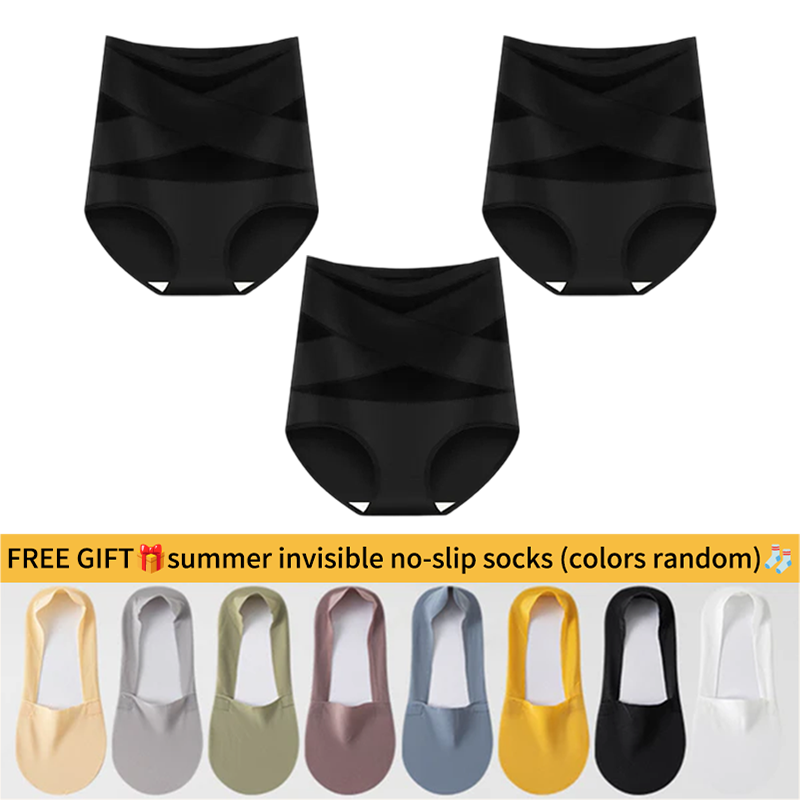 💖Hot Sale-Buy 1 Get 3 Packs💖Plus-Size High-Waist Cross Tummy Control Panties