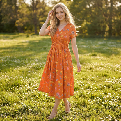 😍2026 NEW SALE-50% OFF😍Women's V-Neck Floral Print Dress with Twist Waist