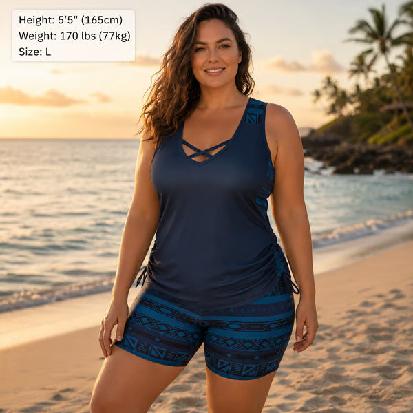 💗 Miraclesuit Women's Tummy Control Tankini Set with Built-In Bra – Flattering Boho Swimwear with Shorts🔥GB