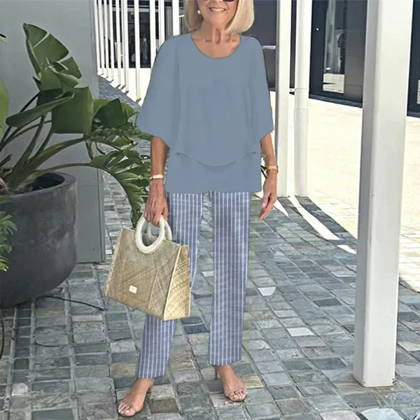 🌞Summer Sale 50% OFF🥰Women’s Casual Round Neck Half Sleeve Top Printed Pants Two Piece Set