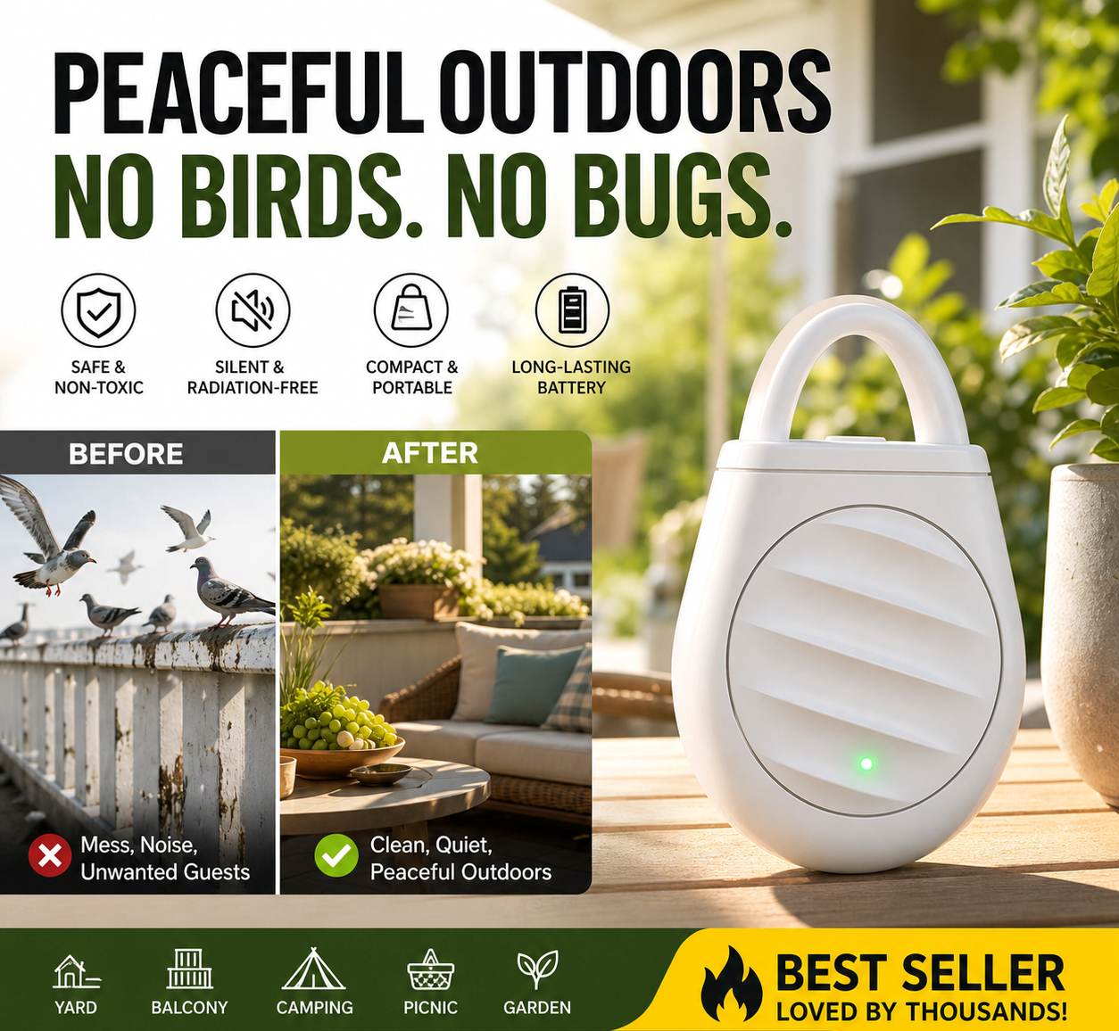 🔥Limited time offer Buy 3 get 2 free！🐦No more trouble from birds, beasts and locusts！Portable Ultrasonic Bird Repellent Keychain