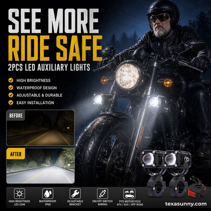 🏍️ Universal Motorcycle LED Spotlights – Dual Beam & All-Weather Waterproof 💡