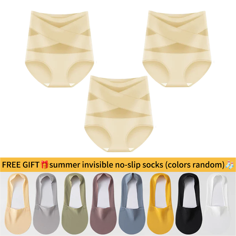 💖Hot Sale-Buy 1 Get 3 Packs💖Plus-Size High-Waist Cross Tummy Control Panties