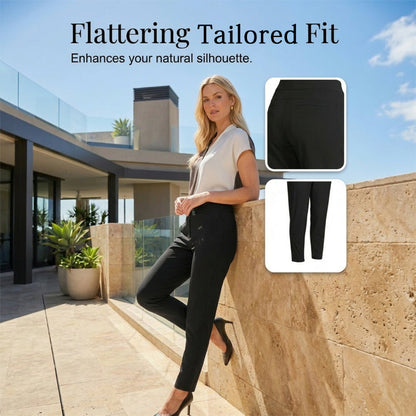 Women’s Fitted High-Waisted Zip-Pocket Trousers - 👖Lightweight, Breathable, Soft 26\"/27\" Ankle Pants with Zipper Pockets