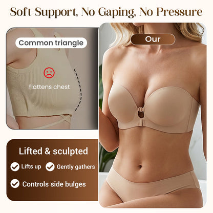 👙🤍Women’s Seamless Front Closure Strapless Bra, Ultra Soft Moisture-Wicking Invisible Everyday Bra