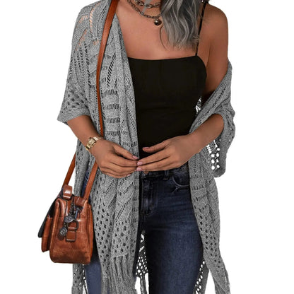 🔥 LIMITED-TIME Just £15.99!!😍Women’s Oversized Knit Cardigan – Lightweight Crochet Tassel Kimono for Spring & Summer 🌸